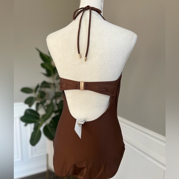 ZIMMERMAN Devi eyelet-embellished cutout underwired halterneck swimsuit 8/10 - Picture 8 of 12